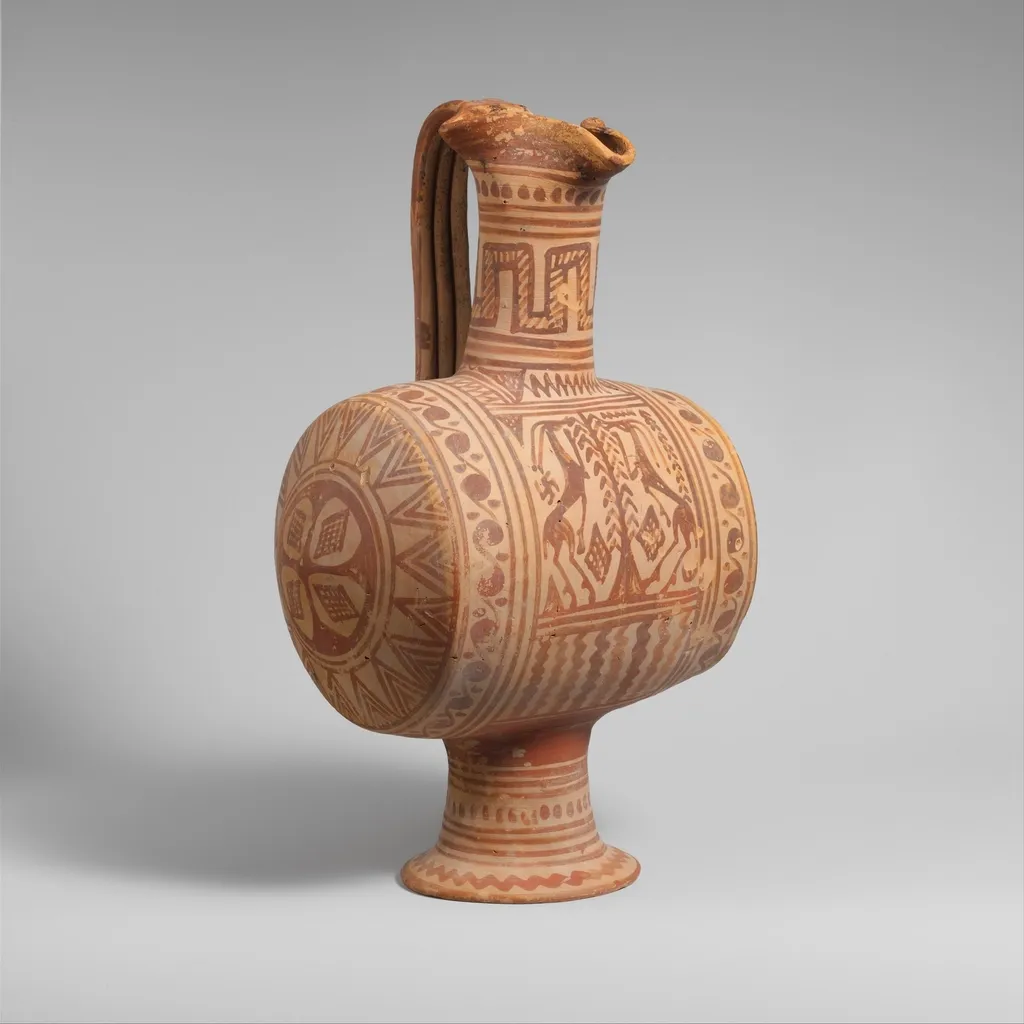 Terracotta barrel-shaped oinochoe (jug), Etruscan